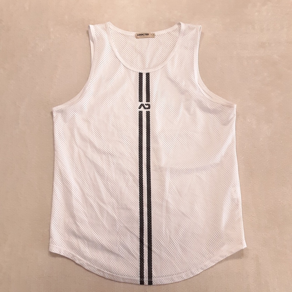Addicted Mens Mesh White Low Rider Tank Top XL Double Stripe AD671